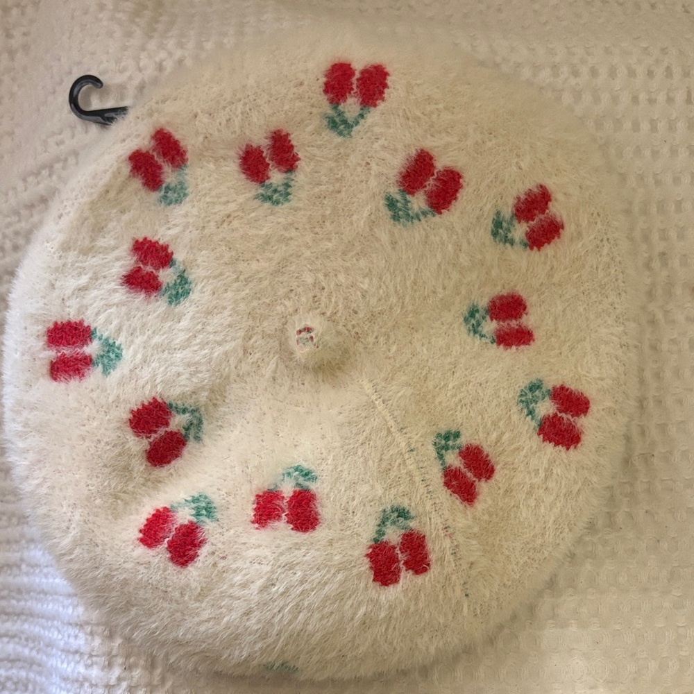 The Accessory Collective Cream Beret with Red and Green Accents